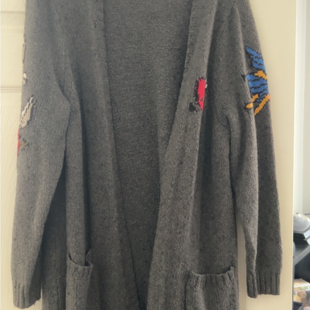 Torrid Gray Cardigan Sweater Knit Open Front with Tattoo Sleeves